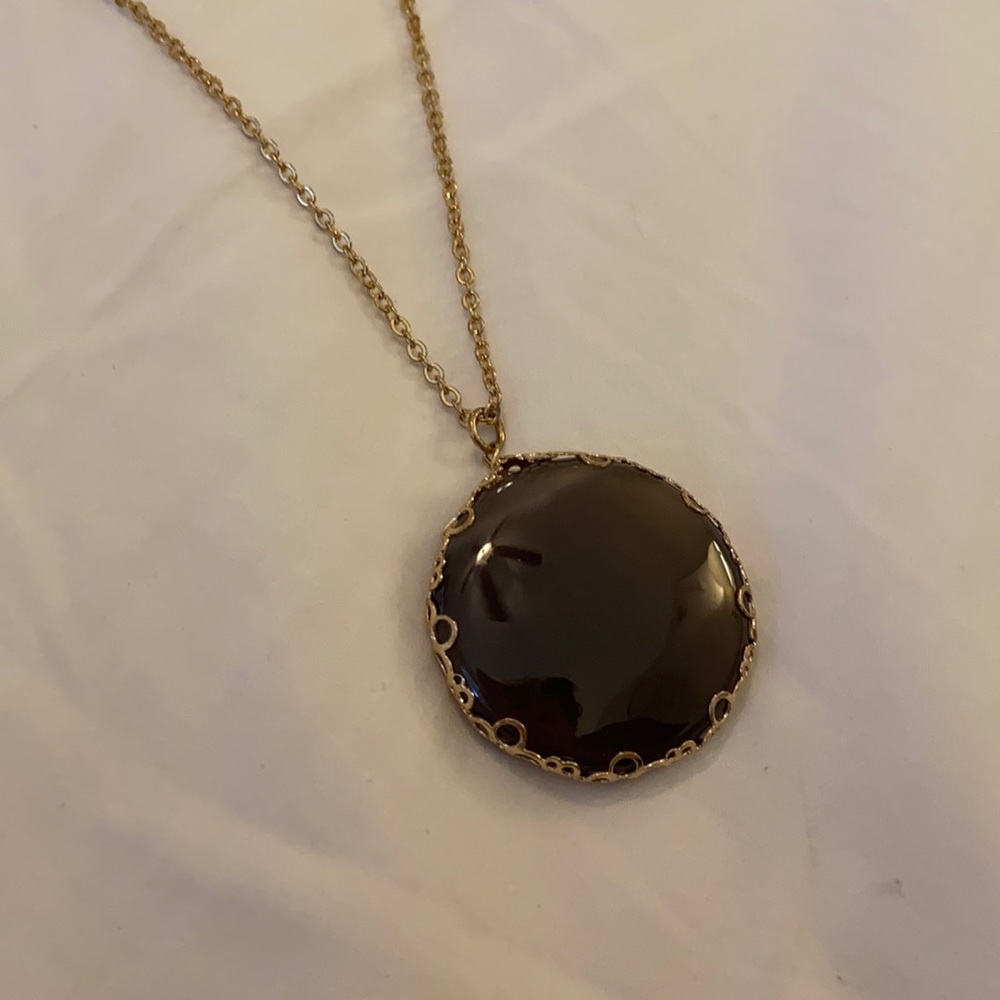 Long Gold Necklace with Gray Stone 🌚